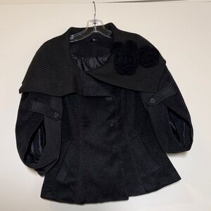 Ryu Black Women's Cape with Floral Detail